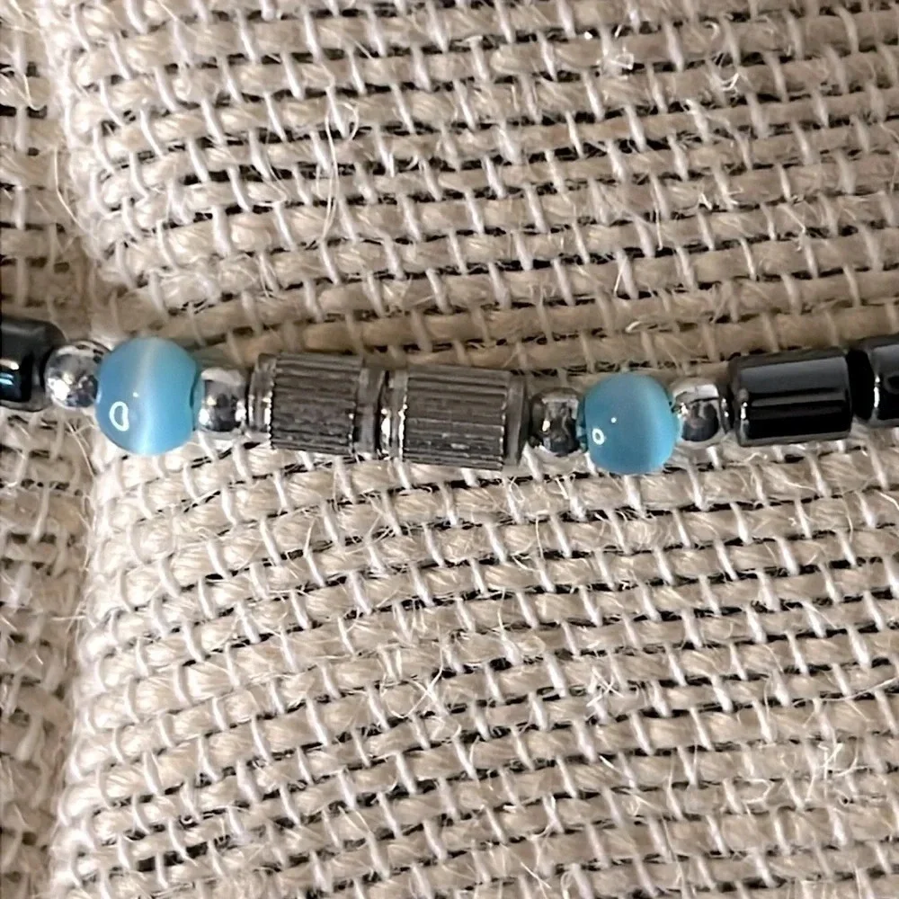Hematite and Blue‎ Glass Beaded Vintage 90s Necklace